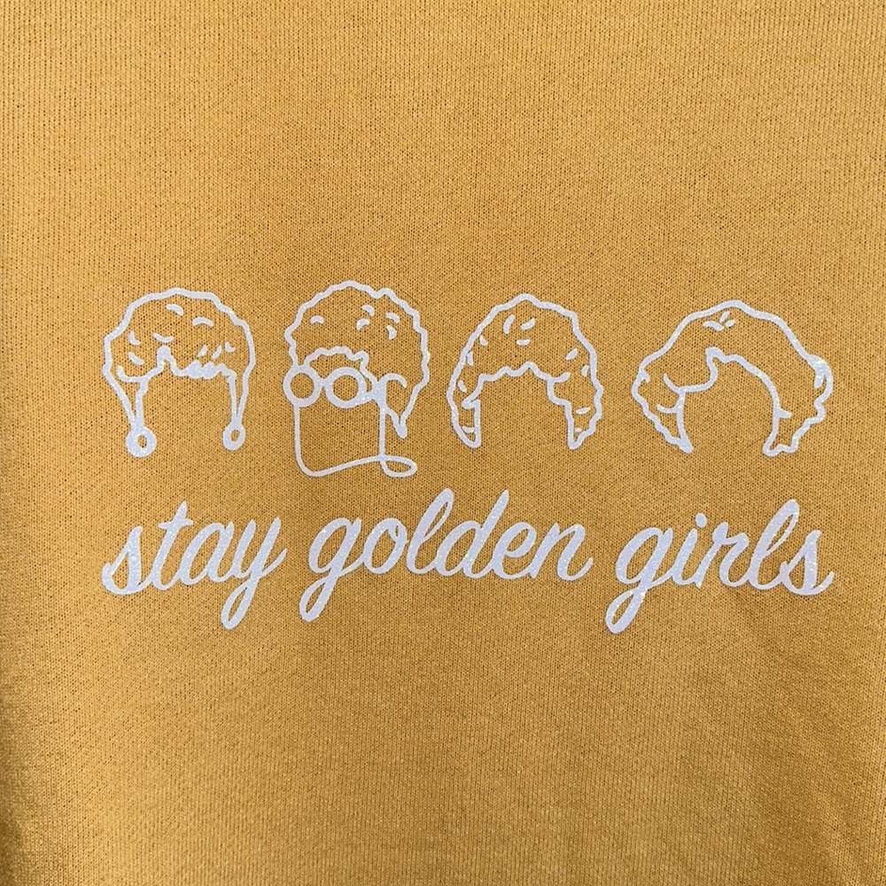 Stay Golden Girls crew sweater iridescent glitter text